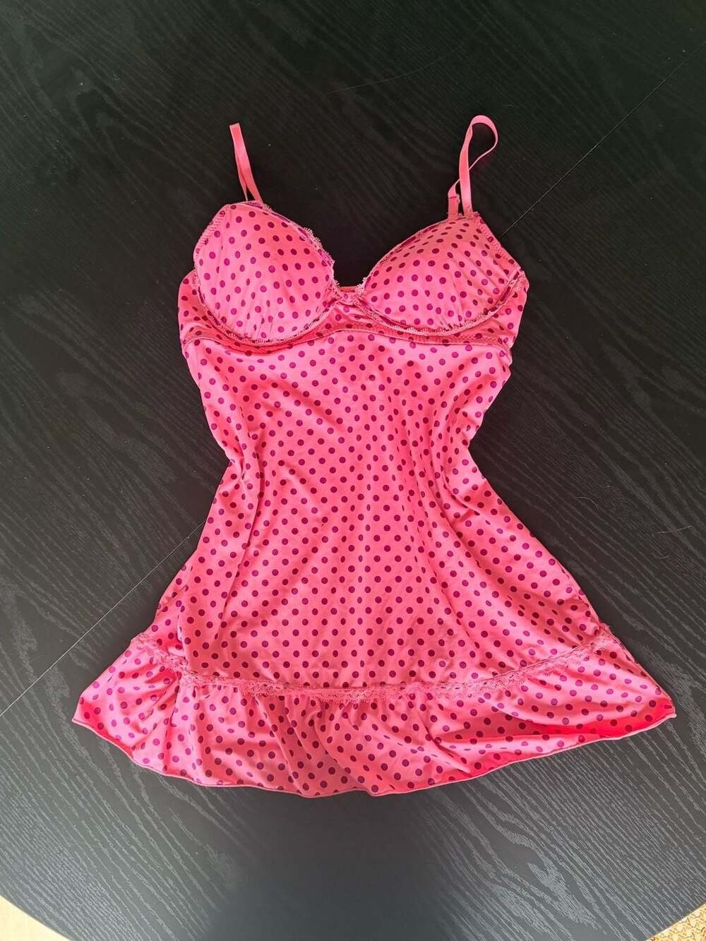 Rampage Intimates Pink Polka Dot Babydoll Lingerie Chemise with Underwire Cups